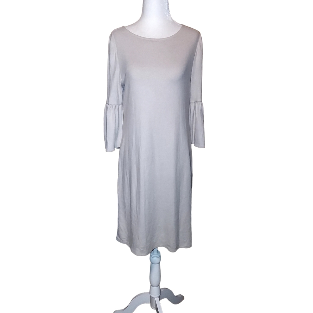 White House Black Market M Midi Dress Long Sleeve Bell Sleeve Beige Ivory